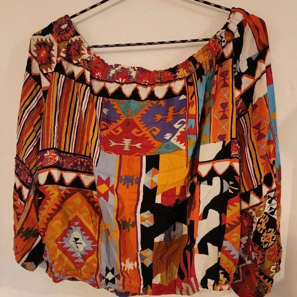 Christian Siriano colorful cropped quarter sleeve blouse size Medium - Picture 4 of 9